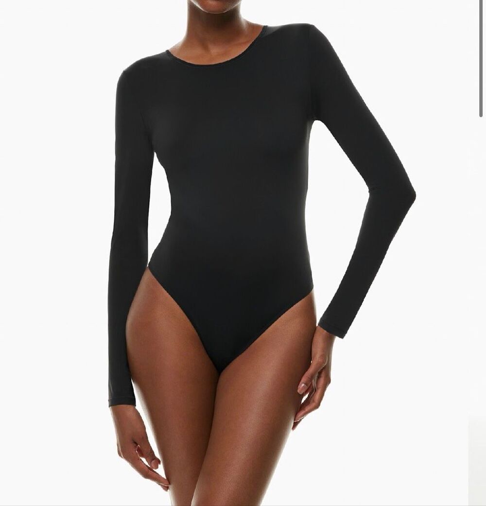 Aritzia Babaton Women's skin tight Crew Neck Long Sleeve Bodysuit Black XS NEW